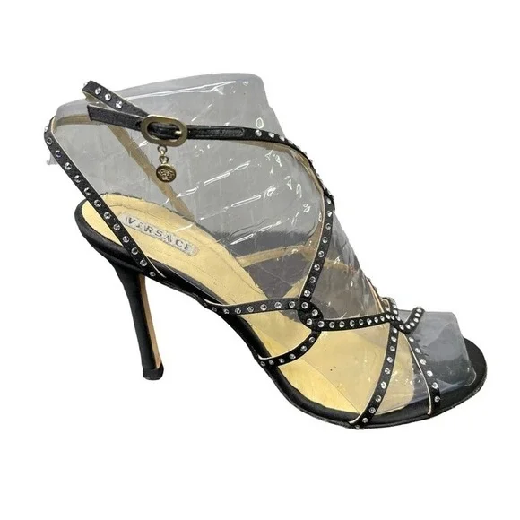 Versace Black rhinestone embellished heels 38/7 - Picture 12 of 12